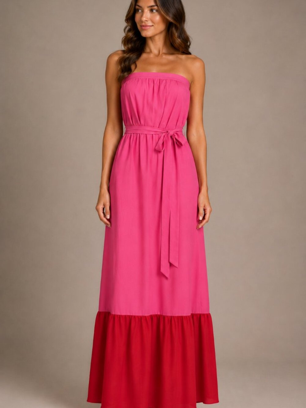 Pink Lily Pink Red Colorblock Strapless Maxi Dress Small Made in USA
